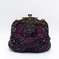 thumbnail image 1 of Bolsa de cena con flores y cuentas hecha a mano, bolso antiguo estilo cheongsam vintage, bolso dorado con boca bordada, 1 of 6
