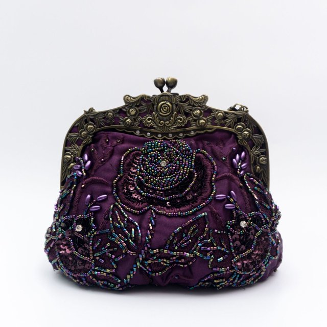 Bolsa de cena con flores y cuentas hecha a mano, bolso antiguo estilo cheongsam vintage, bolso dorado con boca bordada