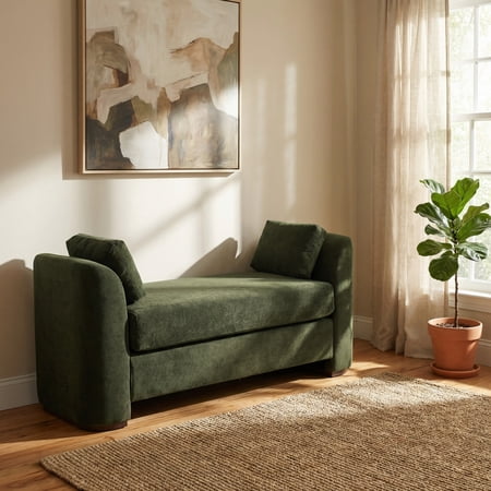 Christopher Knight Home 53.2" Modern Velvet Upholstered Bench with Pillows, Wooden Legs, Olive Green