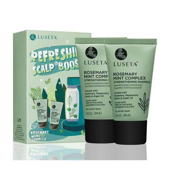 Luseta Ensemble Shampooing et après-Shampooing Romarin Menthe Kit de Voyage Renforce et Nourrit les Cheveux Clairsemés Réduit les Frisottis pour Femmes et Hommes 2 x 1.01oz