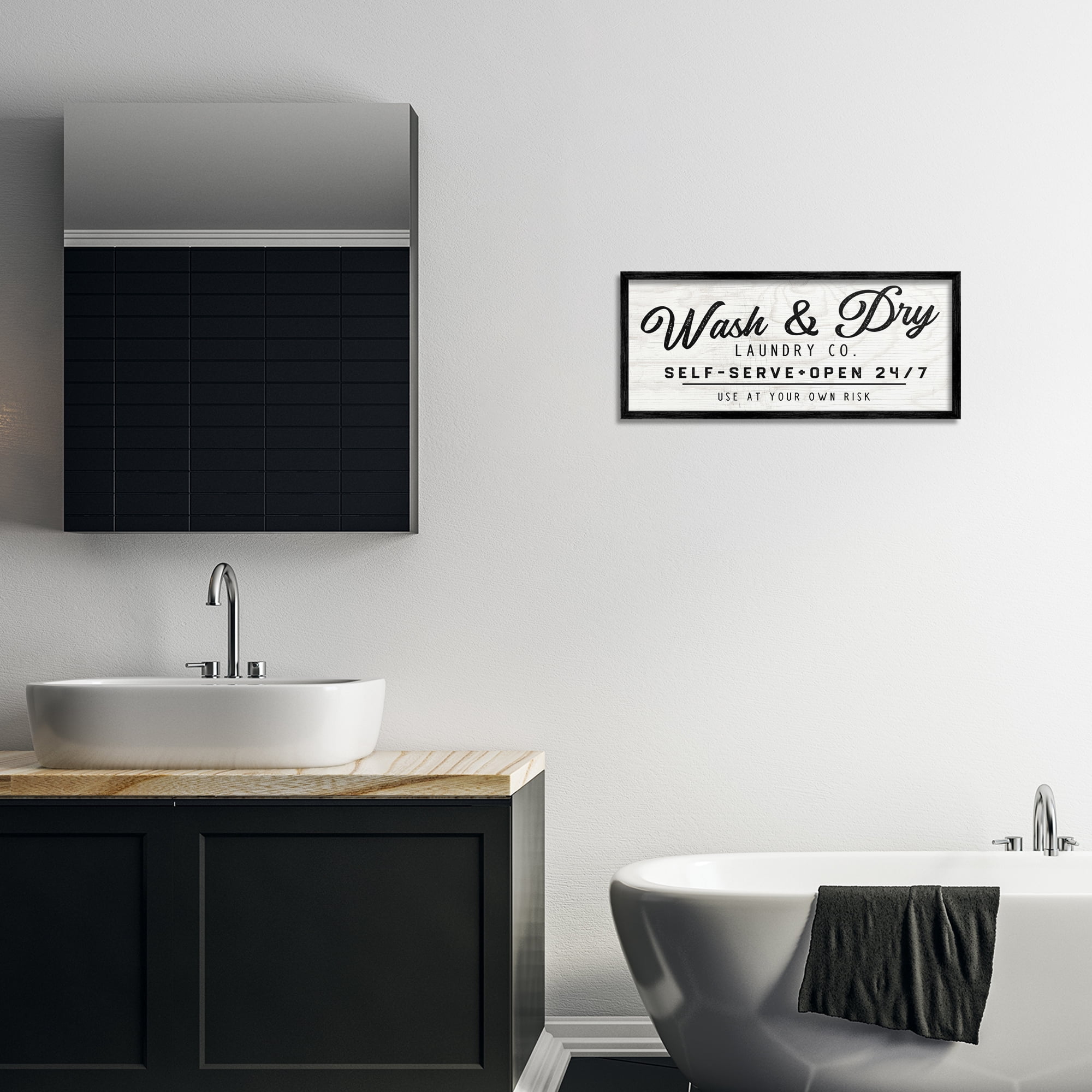 Stupell Industries Self Service Laundry Typography Painting Black Framed Art Print Wall Art, 24 x 10