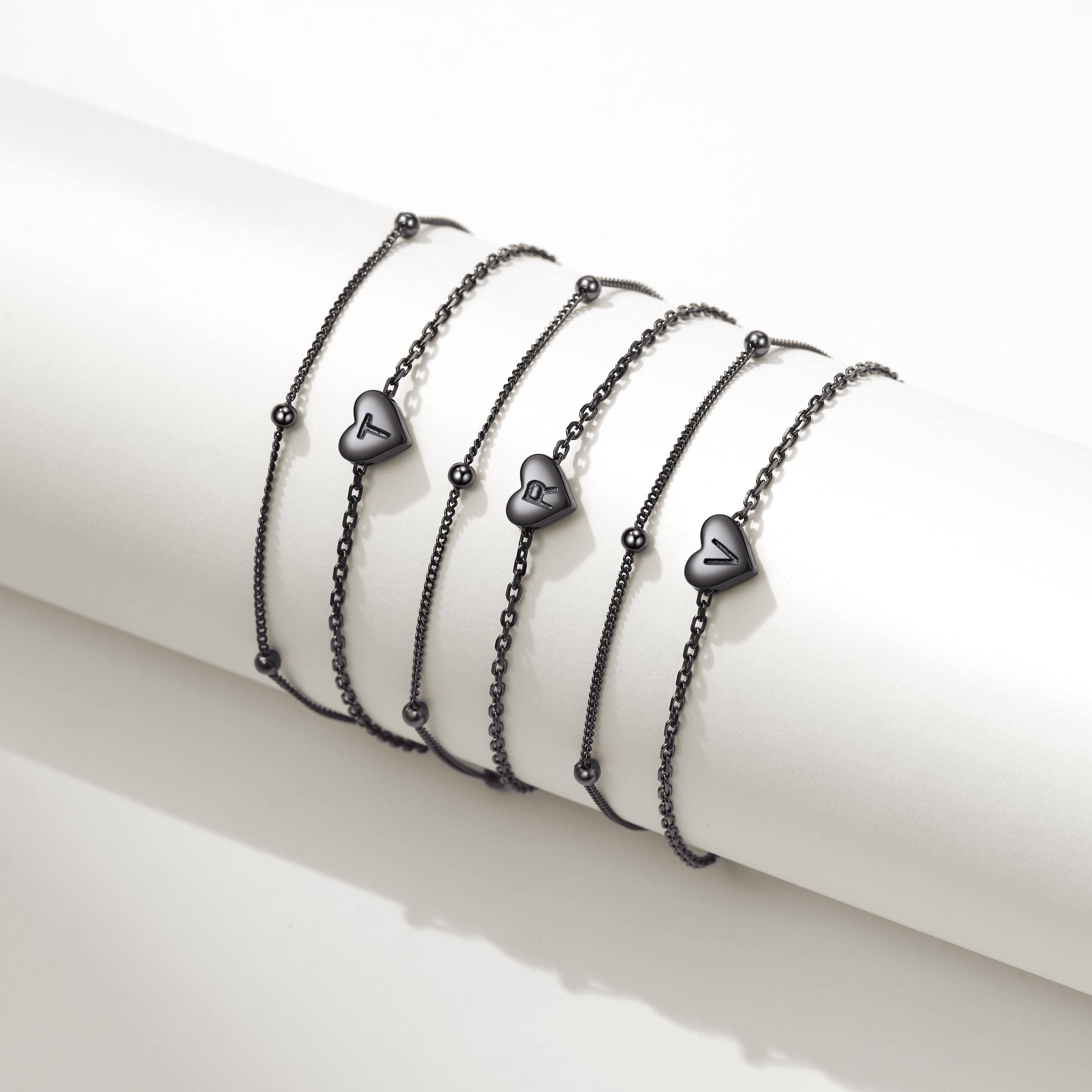 ChicSilver Trendy Sterling Silver Initial Anklet for Women Black Layered Beaded Chain Ankle Bracelet Summer Beach Jewelry