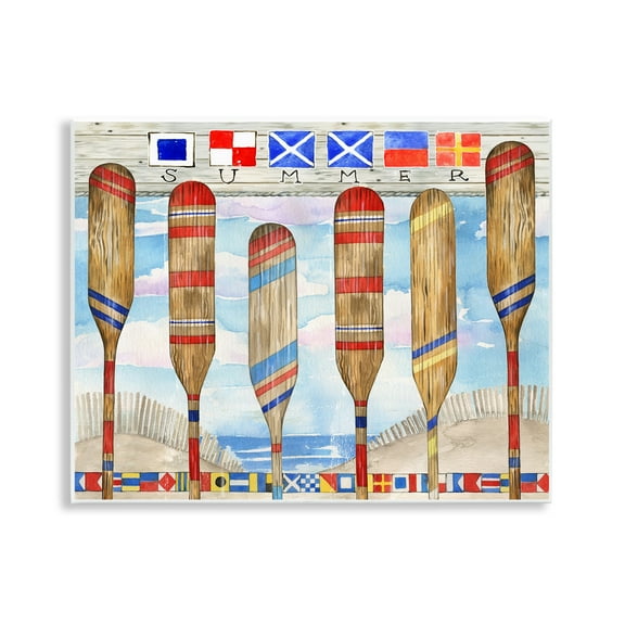 Stupell Industries Nautical Flags & Paddles Nautical & Beach Painting Unframed Art Print Wall Art, 14 x 11