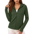 thumbnail image 2 of Women's Hooded Lightweight Full-Zip Sun Jacket - UPF 50+ Long Sleeve Athletic Hoodie, Outdoor Running & Hiking Windbreaker Army Green L, 2 of 6