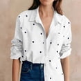 thumbnail image 4 of Women Lapel Collar Shirt, Fashion Heart Print Long Sleeve Button Down Tops, Loose Fits Versatile Blouses with Pockets，White,L, 4 of 7