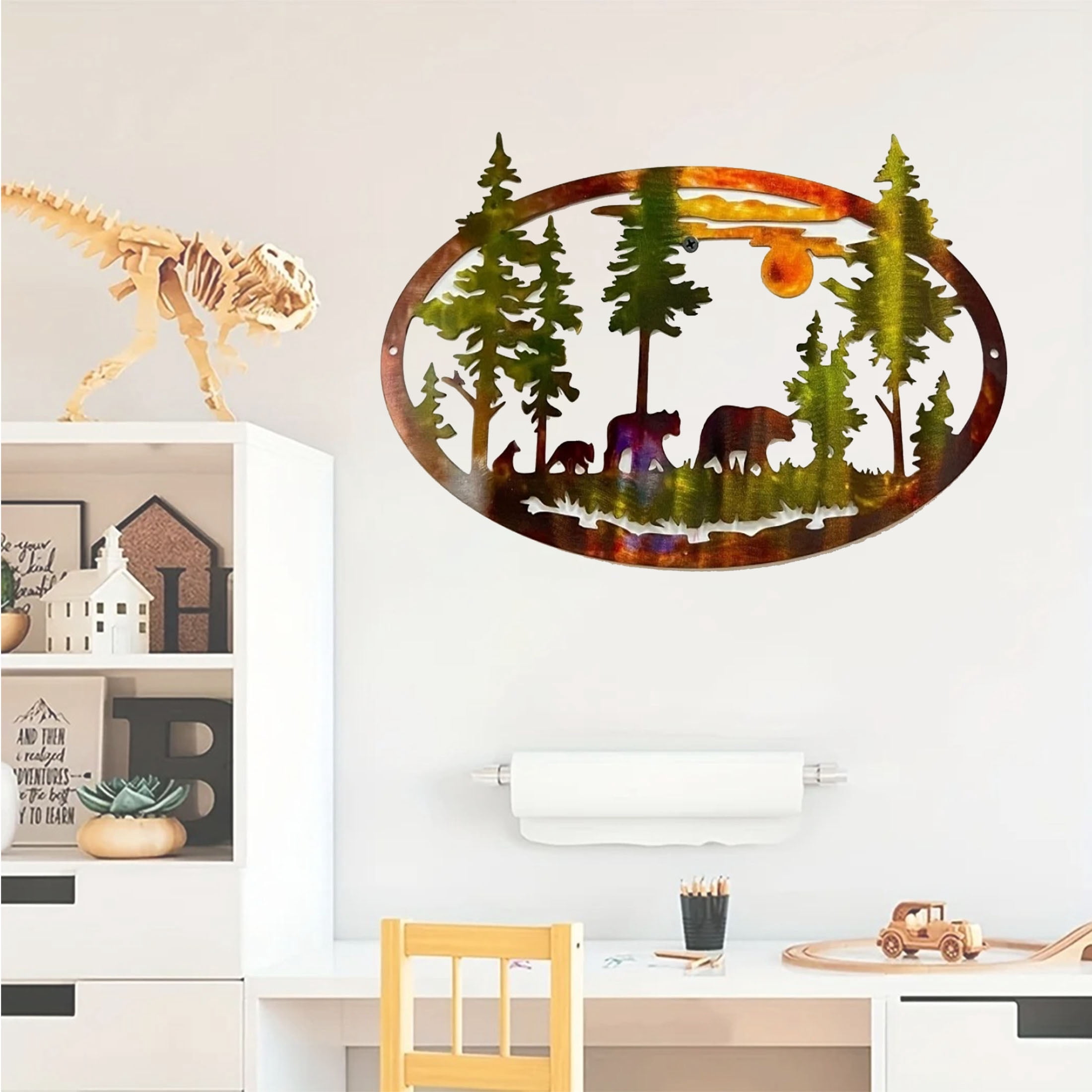 11.81in/14.96in Colorful Metal Art Deers/Bears Wall Decoration Home DecorChristmas Deer Bear Christmas Gift Scene Decoration Iron Crafts Ornaments Hangings