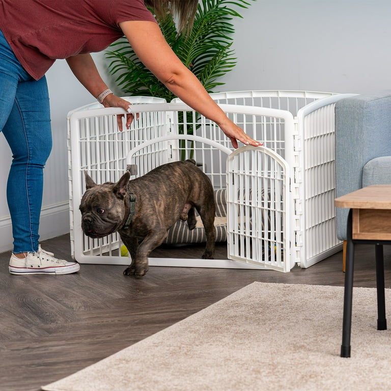 IRIS USA Dog Playpen 4 Panel 24 Pet Playpen with Door Puppy Playpen Indoor Outdoor Dog Pen 35 x 35 x 24 Foldable Customizable White