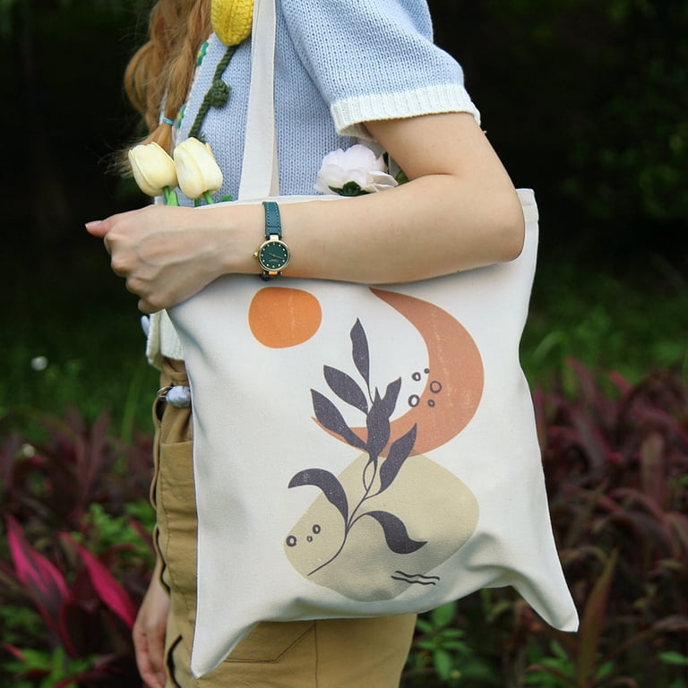 2 Pcs Cotton Canvas Bags Boho Floral Printed Shoulder Bags Grocery