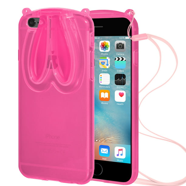Niet meer geldig levering dodelijk Designer Bunny Rabbit Ears TPU Case with Lanyard for Apple iPhone 6 Plus, iPhone  6s Plus - Pink - Walmart.com