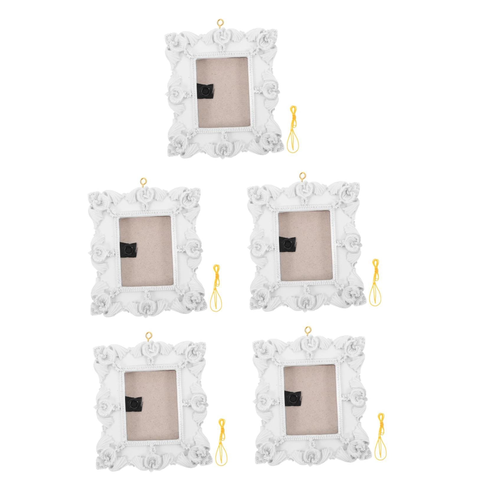 Masteelf 5pcs Christmas Photo Ornaments Embossed Hanging Picture Frame Ornaments Resin Picture Insert Frame for DIY Crafts Christmas Trees Decoration White