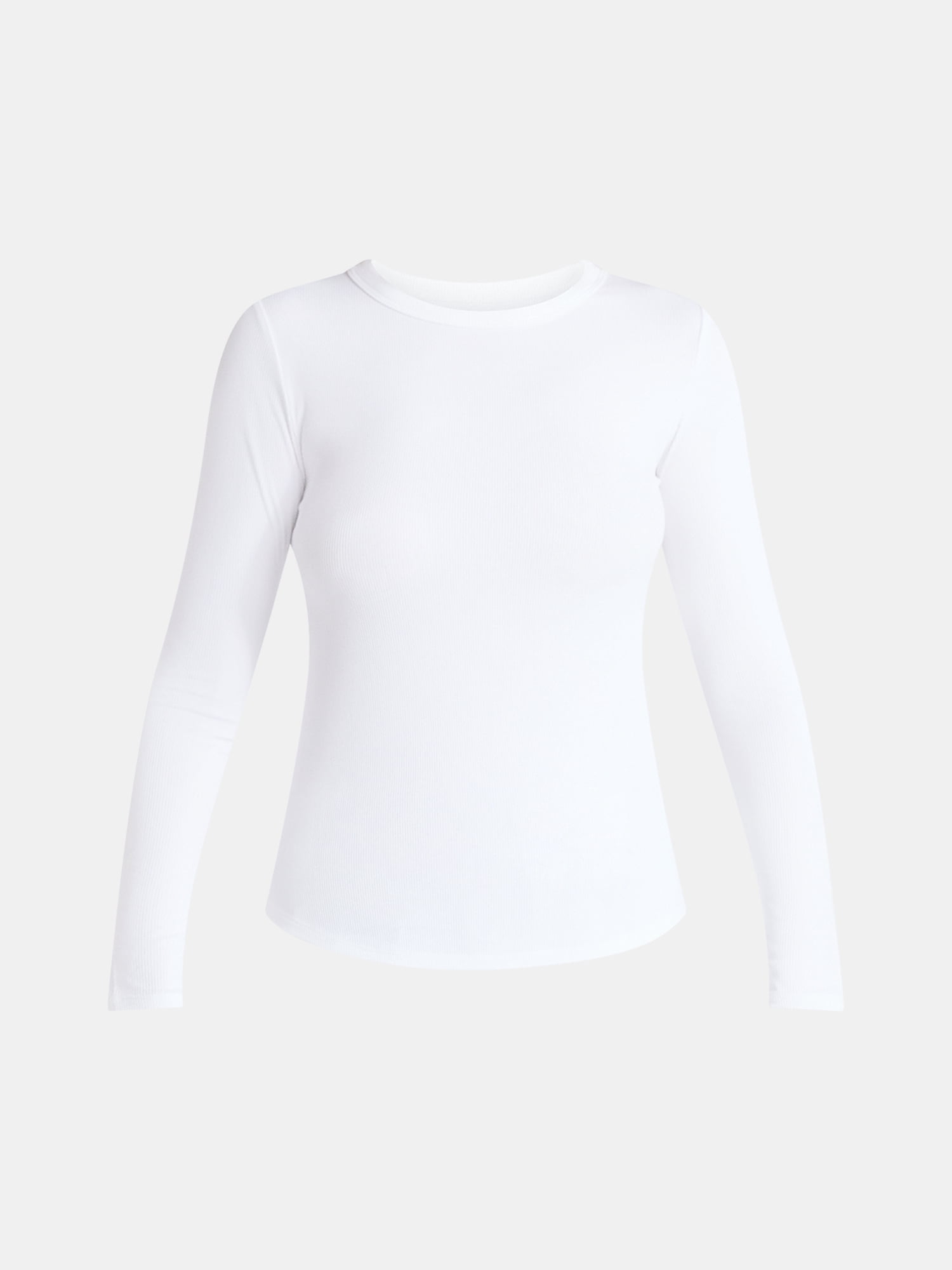 No Boundaries Ribbed Crewneck Tee with Long Sleeves, 1 or 2-Pack, Women's & Women's Plus XXS-XXL
