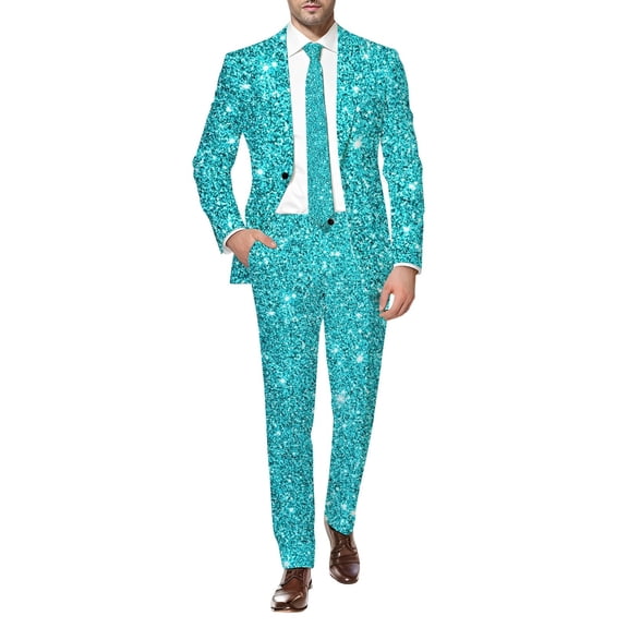 RUTAYY Men's Outfits Personality Printed Light Business Suit Long Sleeve Jacket Trousers Trendy Travel Sets