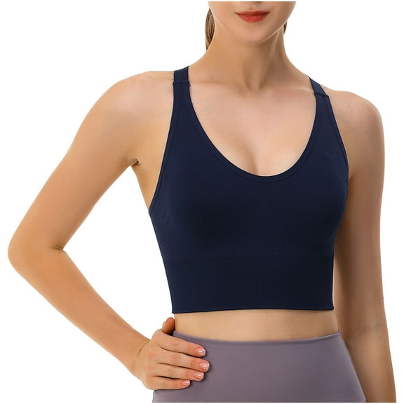 HAPIMO Savings Sports Bras for Women Workout Activewear Bra Racerback Athletic Vest Running Padded Bralette Cozy Stretch Elastic Solid Sleeveless Cold Shoulder Dark Blue S