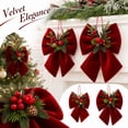 thumbnail image 3 of 6pcs Christmas Velvet Bow, Xmas Bow with Pine Cones Pine Needles Berries, Hanging Rope Design, Stable Structure, 2 Size Options for Fireplaces Christmas Tree Decor, 3 of 6
