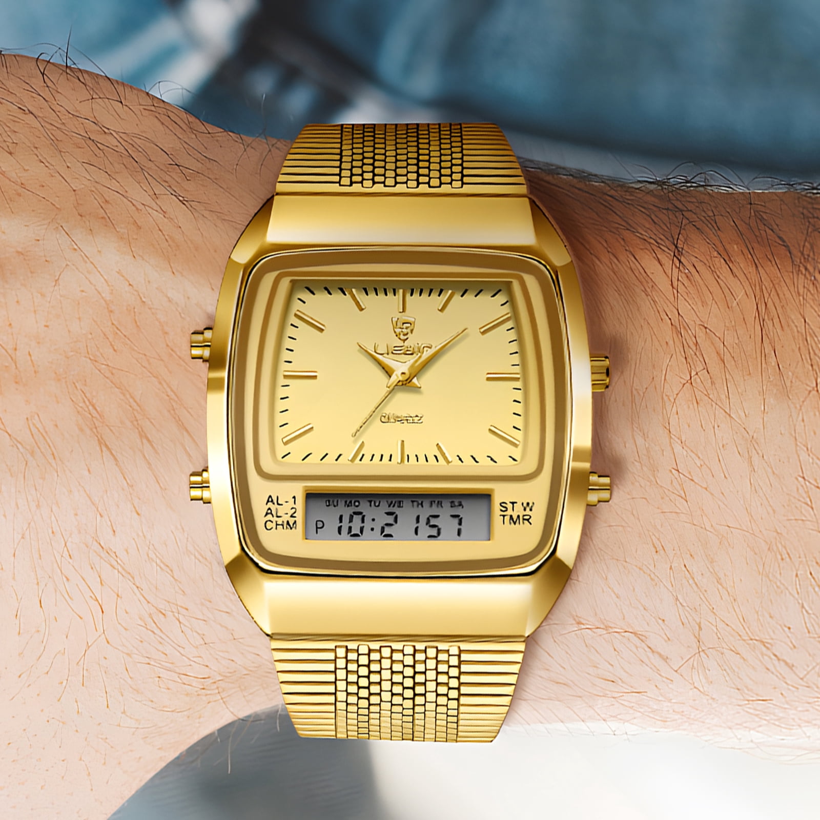 SKMEI Watch for Men Retro Analog Digital Watches Square Dual Display Men's Watches Luxury Stylish Casual Wristwatches