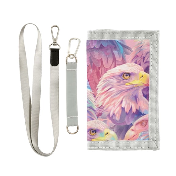 JIALIOU Nylon Trifold Card Wallet with ID Window Zipper Pocket for Men Women Teen Soft Color Eagle Head
