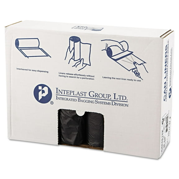 High-Density Commercial Can Liners 45 gal 12 mic 40" x 48" Black Interleaved Roll 25 Bags/Roll 10 Rolls/Carton S404812K