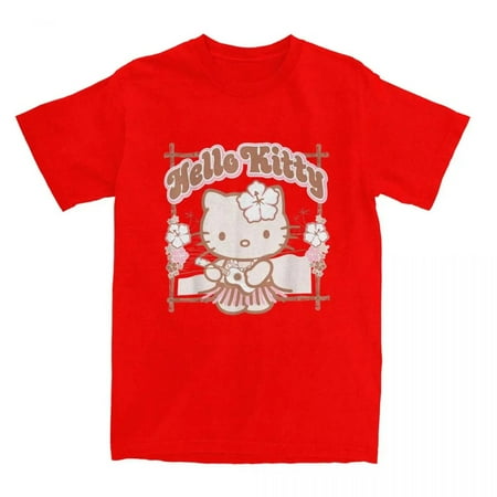 Funny Hello Kitty Hula Summer T-Shirts Men Women Round Collar Cotton T Shirts Short Sleeve Tee Shirt Plus Size Clothing