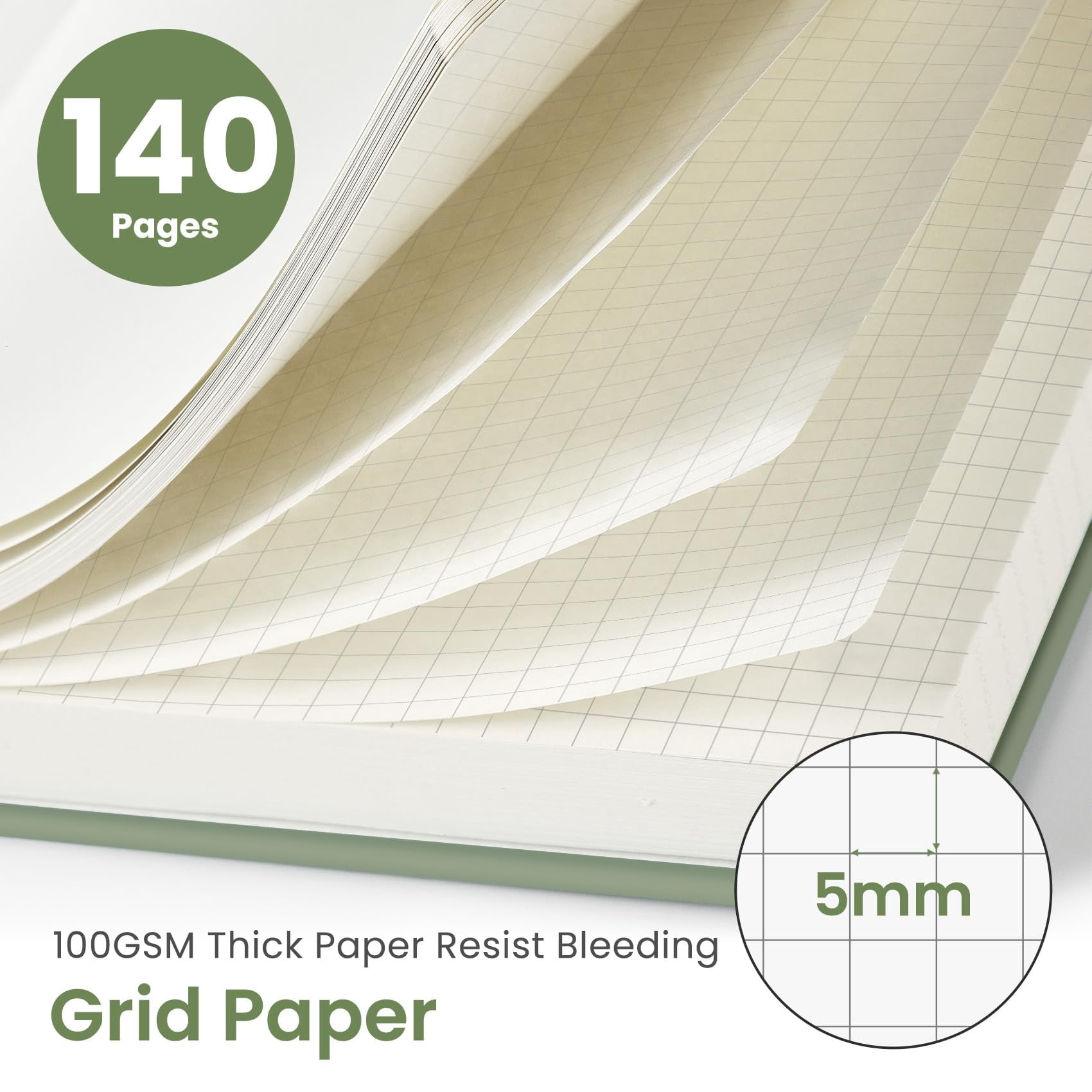 Graph Spiral Journal Notebook For Women & Men  140 Pages Paper Hardcover Planning Tracking Journals Graphing A5(5.7" X 7.9") - Green
