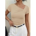 thumbnail image 6 of PRETTYGARDEN Women's Summer Asymmetrical Y2K Tops Trendy Ribbed Short Sleeve Fitted Tee Shirts Spring Fashion Clothing, 6 of 7
