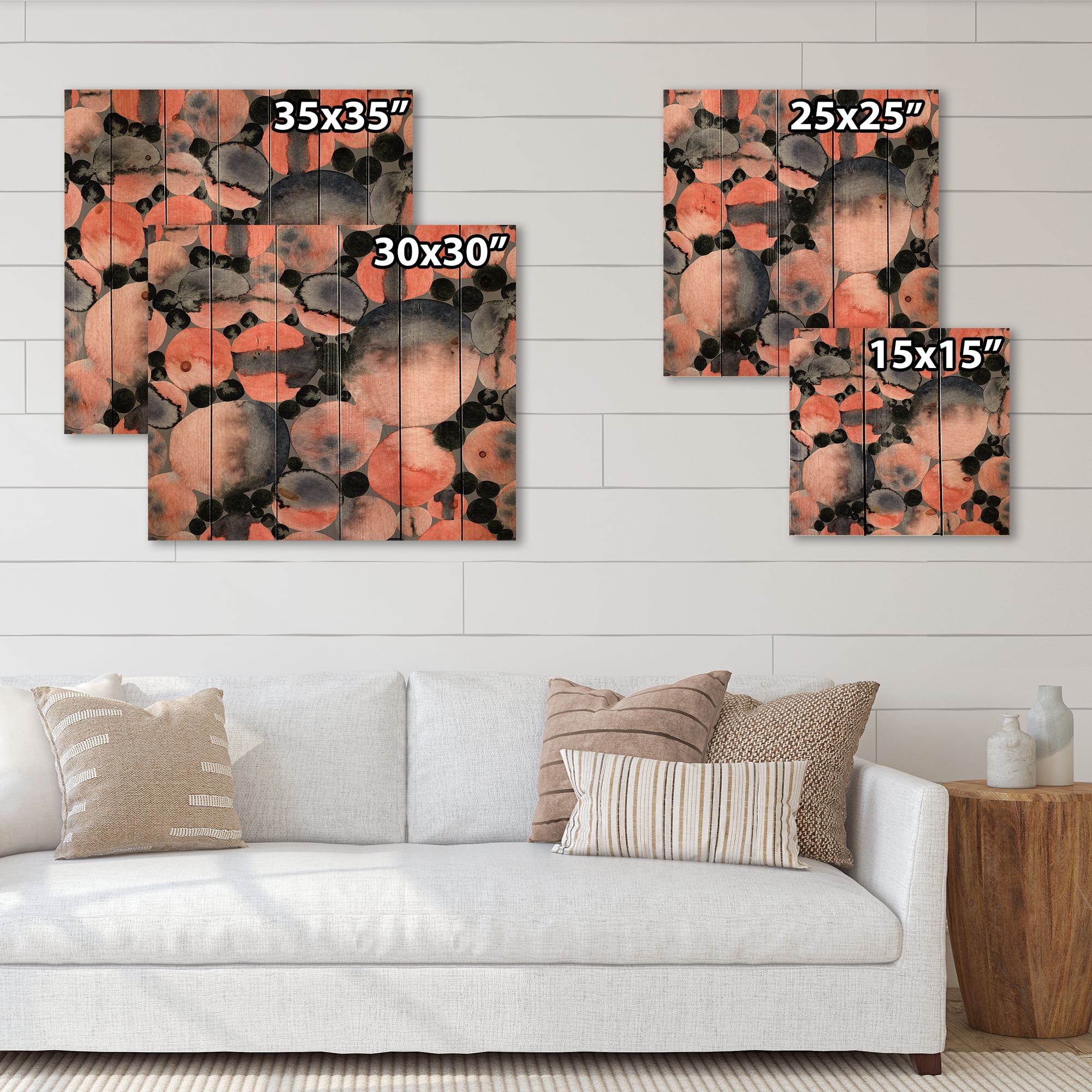Designart 'Polka Dots Abstract Geometric Art' Modern Print on Natural Pine Wood