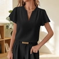 thumbnail image 2 of ClodeEU Womens Summer V-Neck Ruffle Short Sleeve Shirt，Loose Fit Casual Blouse Black,Womens Plus M, 2 of 7
