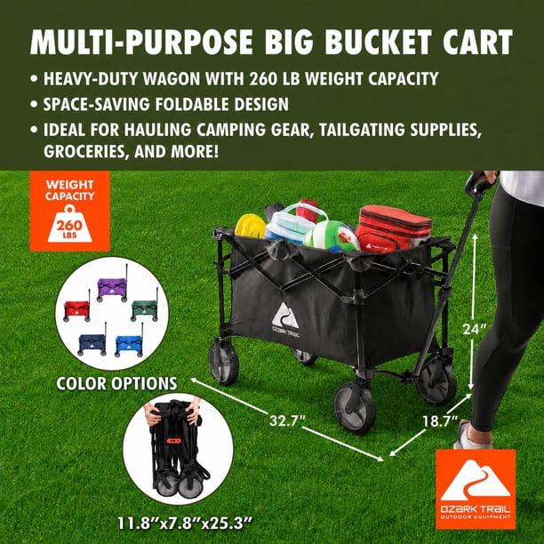 Ozark Trail Multi-Purpose Big Bucket Cart, Black Wagon - Walmart