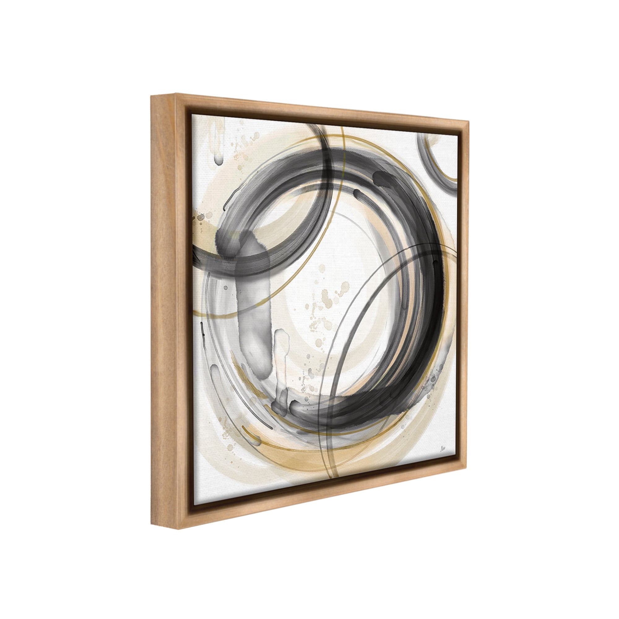 Stupell Industries Neutral Concentric Circles Abstract Painting Brown Floater Framed Canvas Art Print Wall Art, 18 x 18