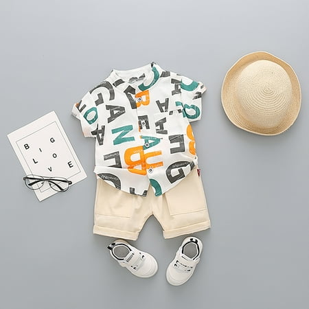 

Toddler Girl Clothes Shorts Alphabet English Shirt Tops 2Pcs Lapel Casual Sports Style Suits for Kids Boys