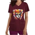 thumbnail image 2 of Jinhomg Holiday Graphic Scrubs for Women Mardi Gras Mask Graphic Tunic Tops Lightweight Carnival Themed V-Neck Caregiver Tops Nurse Gifts Wine M, 2 of 6