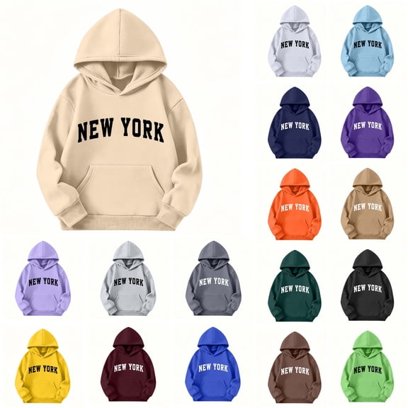 Wsyxszg New York Hoodies for Girls Fall Solid Hooded Long Sleeve Pullover Kids Trendy Relaxed Fit Daily Sweatshirts 2-13T