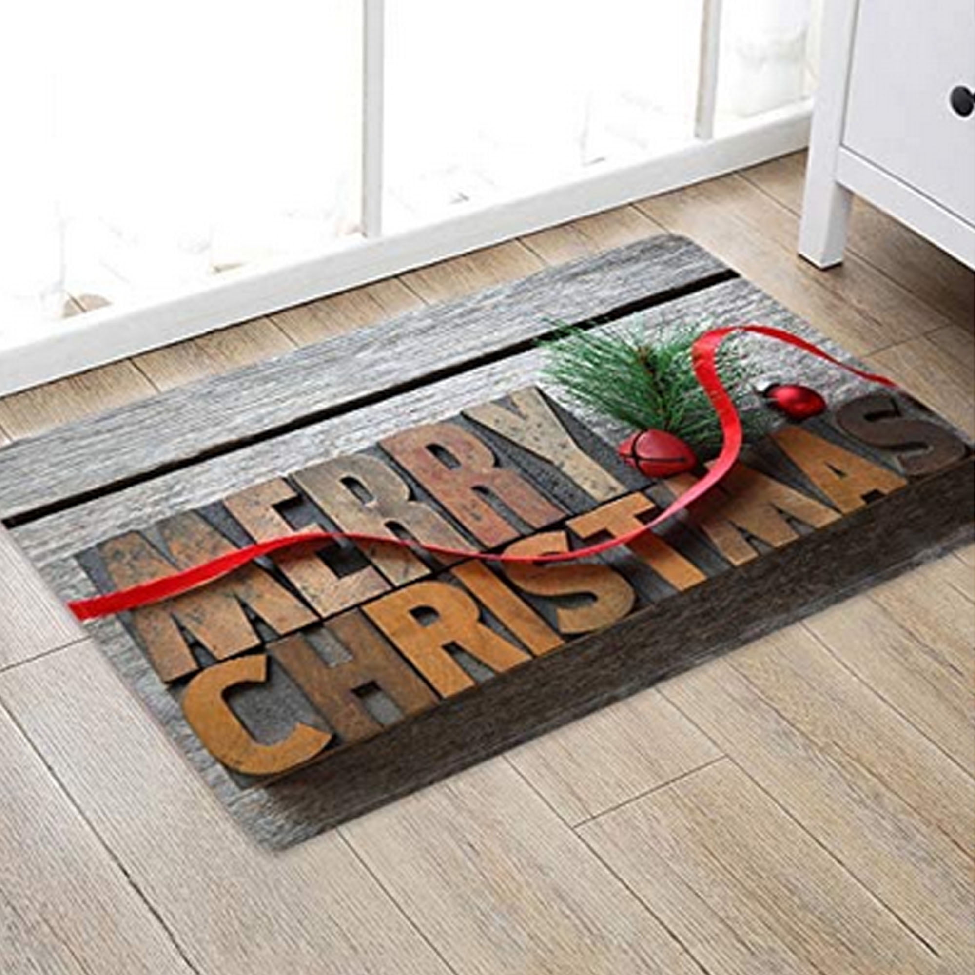 Merry Christmas Best Wishes Non-slip Door Decor Bathroom Rug Mat Carpet 24x16" 