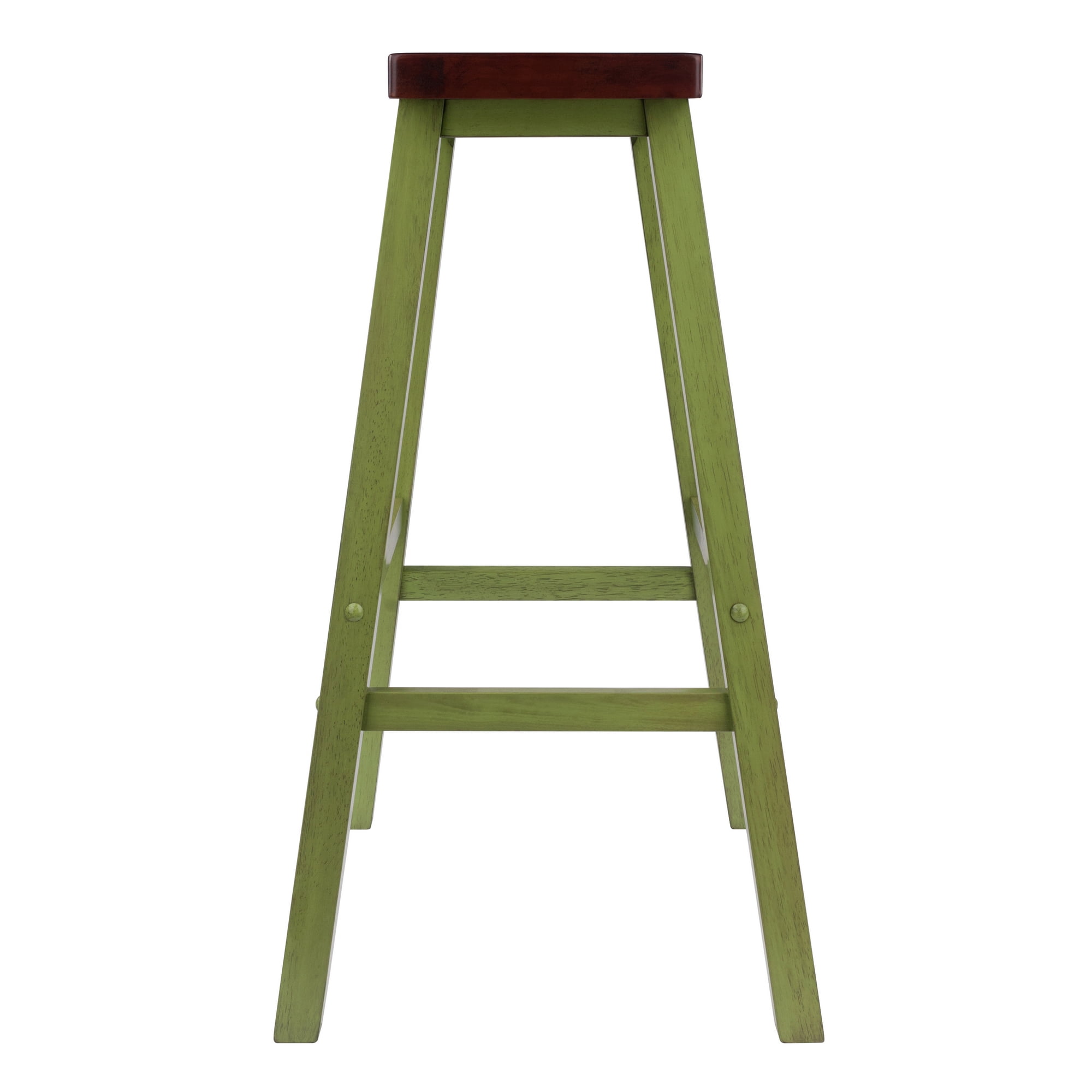 Winsome Satori Saddle Seat Bar Stool, Rustic Green and Walnut Finish
