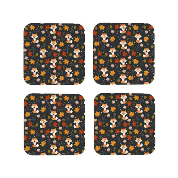 Kdxio Autumn Fox Funny Coasters,4 Pcs Leather Coasters,Housewarming Gifts,Protect Furniture from Water Marks Scratch and Damage