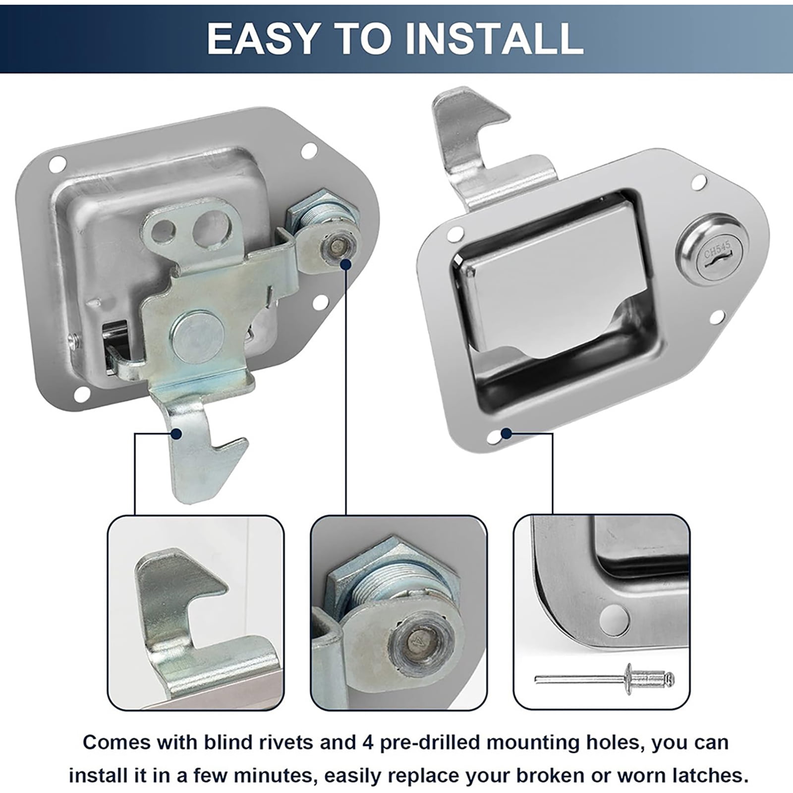 Heavy Duty Stainless Steel Truck Tool Box Lock Easy Installation, Wide Applications