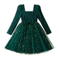 thumbnail image 2 of WhouRiu Dresses for Toddler Girl Star Sequin Square Neck Long Sleeve Evening Gown Elegant Holiday Pageant Tulle Dress Green,Size 3-4 Y, 2 of 8