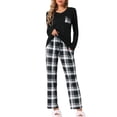 thumbnail image 2 of Conjunto de pijamas de mujer INSPIRE CHIC de manga larga, pijamas de cuadros suaves, conjuntos de lounge con bolsillos, L negro, 2 of 6