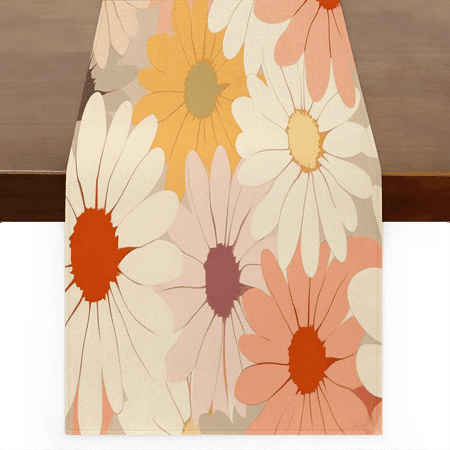 

Qzaxky table runner Daisy Flower Rainbow 13 x 90 Inch Spring Summer Table Runner Green Floral Table Runner Decoration for Indoor Outdoor Home Dinner Party Wedding Decor
