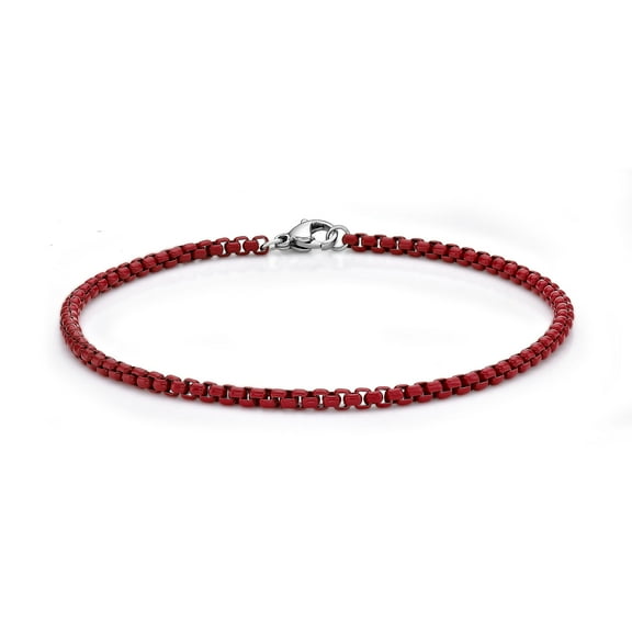 Metro Jewelry Stainless Steel Red Acrylic Bracelet for Men 9 Inches Box Chain 3 mm Wide Lobster Claw