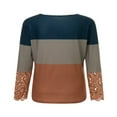 thumbnail image 4 of Womens Henley T Shirts Casual Lace Long Sleeve Patchwork Button Down Ribbed Slim Fit Tops Blue L, 4 of 9