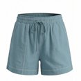 thumbnail image 4 of Aimik Light Blue Shorts for Women Drawstring Elastic Waist Cotton Linen Casual Shorts with Pockets Summer Relaxed Short Pants, 4 of 4