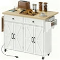 thumbnail image 1 of HOMCOM White Rolling Kitchen Island Cart with Charging Station, Drop Leaf, Drawers & Racks - 50.4" W x 27.1" D x 35.4" H, Particleboard for Kitchen & Dining, 1 of 7