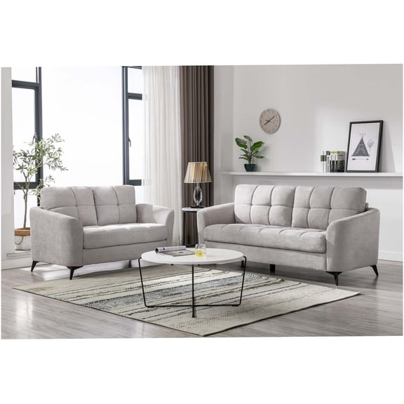 Callie Light Gray Velvet Loveseat and Sofa Set for Cozy Living Room
