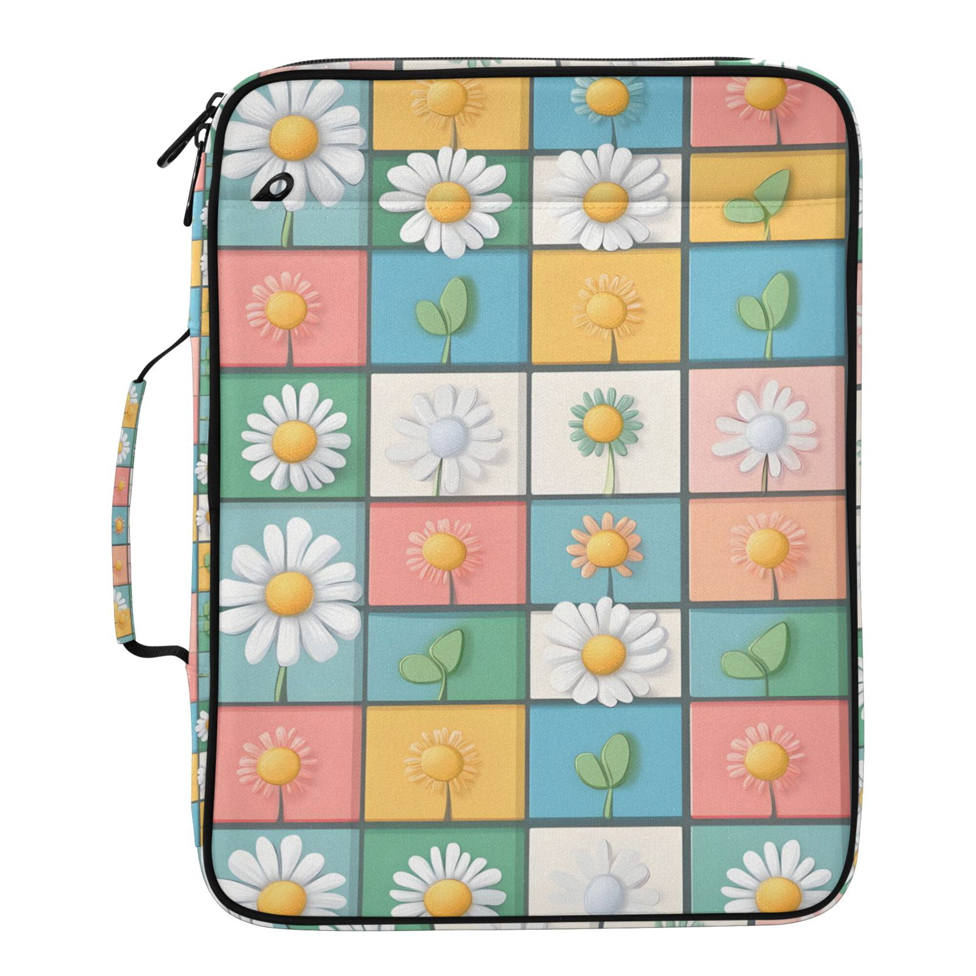 FORMRS Accordion File Folder A4 Size 7-Pocket Expanding Document Organizer Bag with 3 Ring Binder, Daisy Mosaic