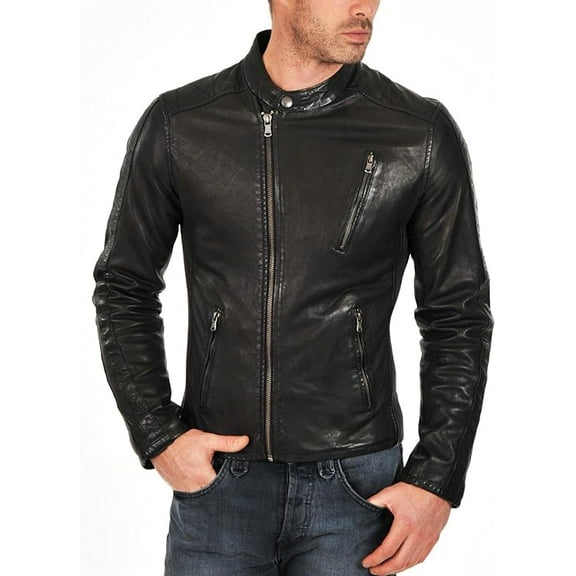 New Men's Genuine Lambskin Leather Slim Fit Biker Motorcycle Jacket For Men A089