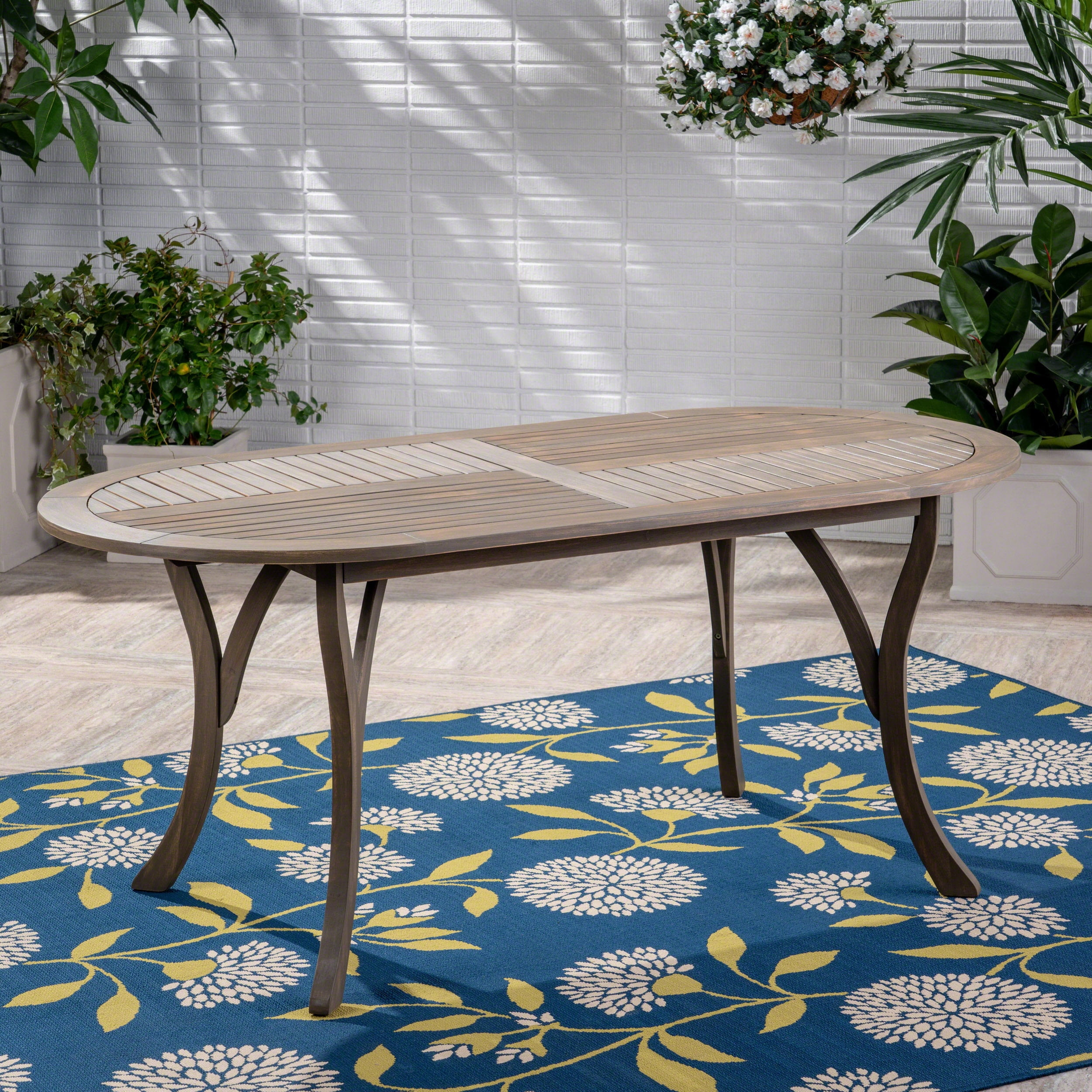 Outdoor Dining Table 70 Inch, Solid Acacia Wood Tabletop for Patio Garden, Gray