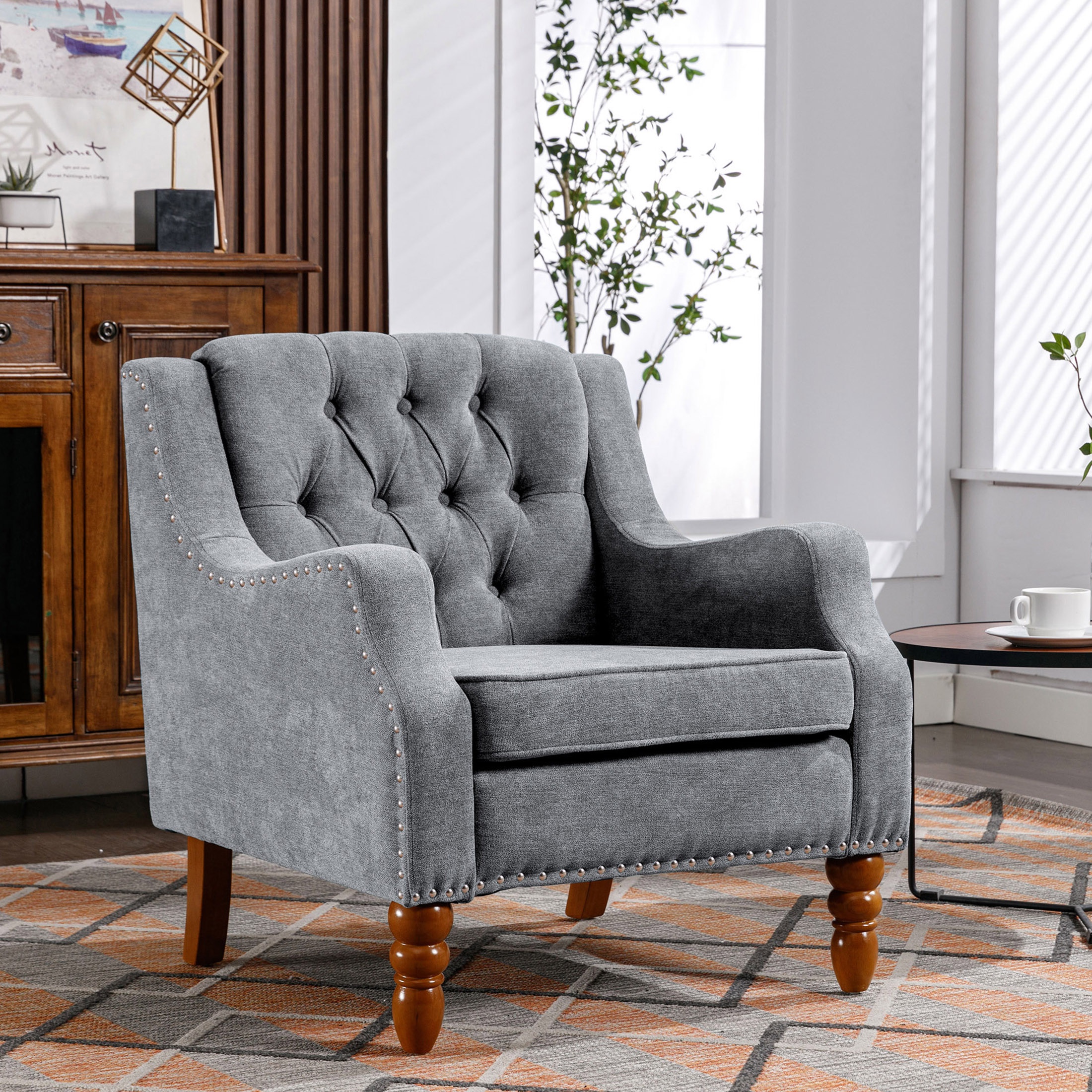 HSUNNS Mid-Century Modern Accent Chair, Arm Chair with Wood Frame and Pillow, Upholstered Armchair Comfort Reading Chair Lounge Chair for Living Room Bedroom Sunroom, Green