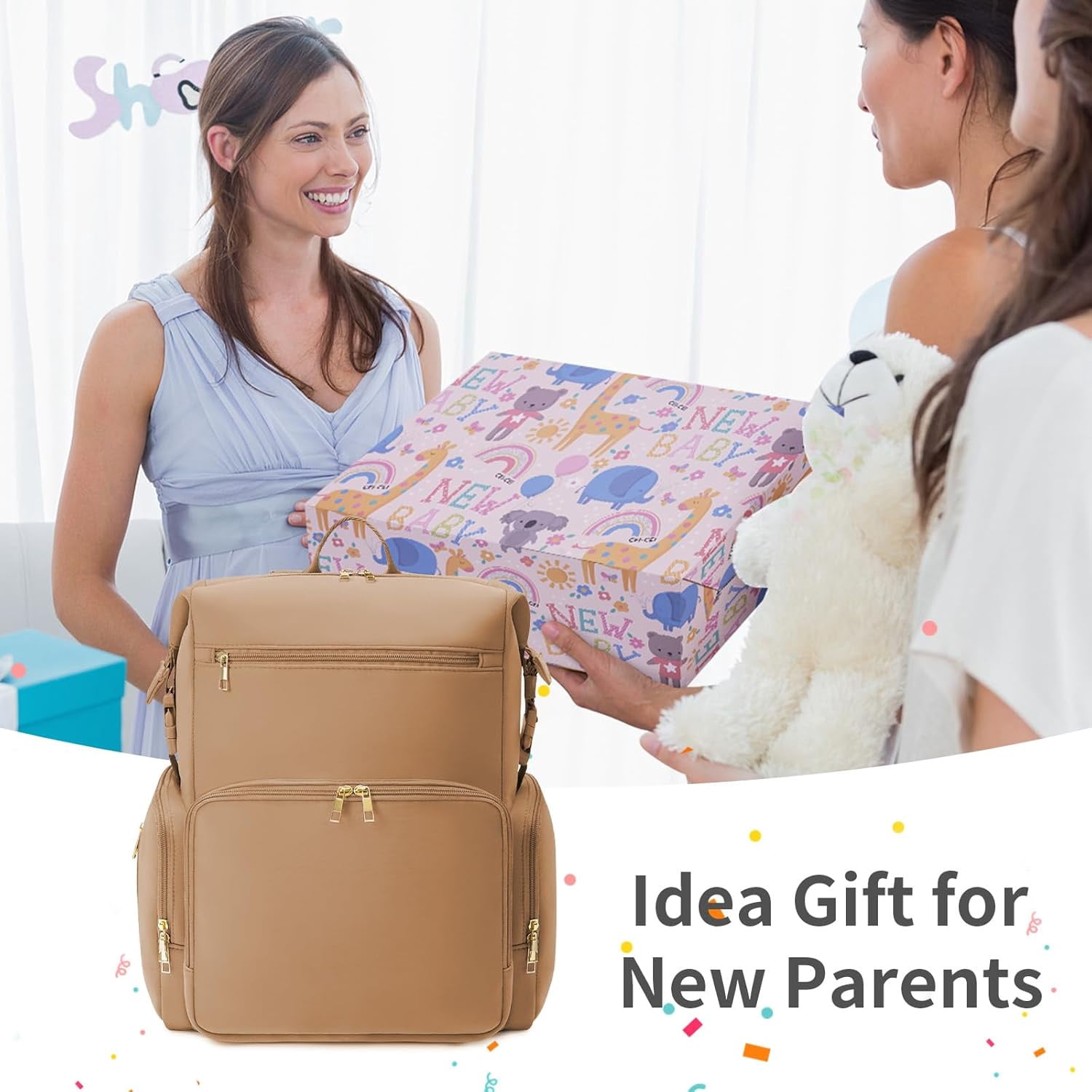 Diaper Bag Backpack for Mom/Dad with Changing Pad, Multi-Function Neoprene Large Newborn Baby Maternity Bags Travel Tote with Insulated Pockets Oat