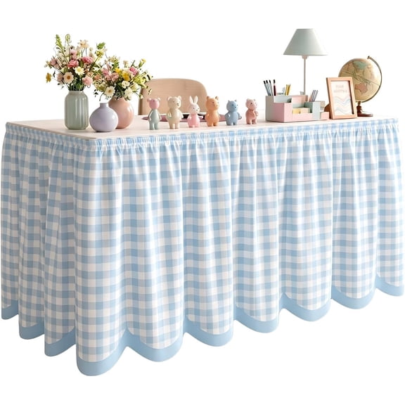 Table Skirt for Classroom, 6FT Ruffled Checkered Teacher Desk Skirt, Decorative Table Cover for School Teacher Desk, Party Event,Back to School Decor