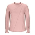 thumbnail image 3 of Women's Casual Long Sleeve Elastic Cuff Tee Crew Neck Pleated Shirts Top Simple Solid Color Loose Fit Top Tee, 3 of 5